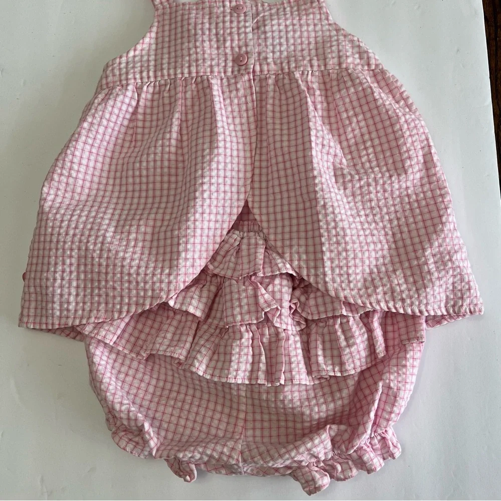 Starting Out Gingham Seersucker Ruffle Top Bloomers Toddler Size 18 Month Pink